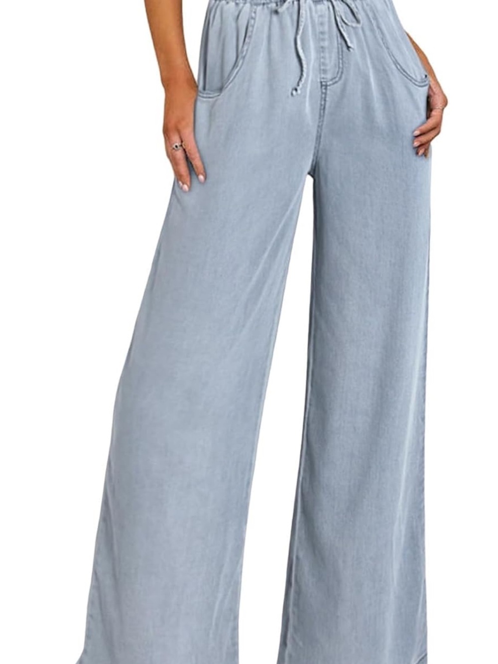 Wide Leg Drawstring Pants in Light Blue